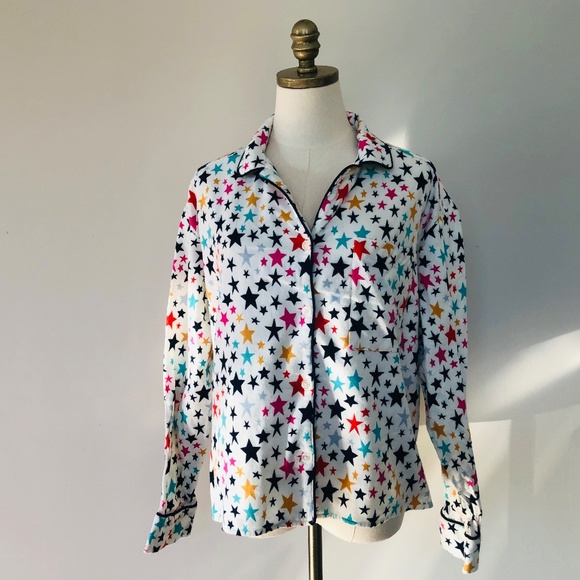 Pajama Cotton Sleep Shirt XL SLEEP CHIC  Stars Long Sleeves Button Front - Picture 1 of 10